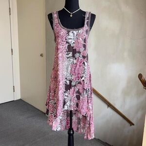 Free People Boho Beachy Pink & Brown Floral Dress High Low Tank